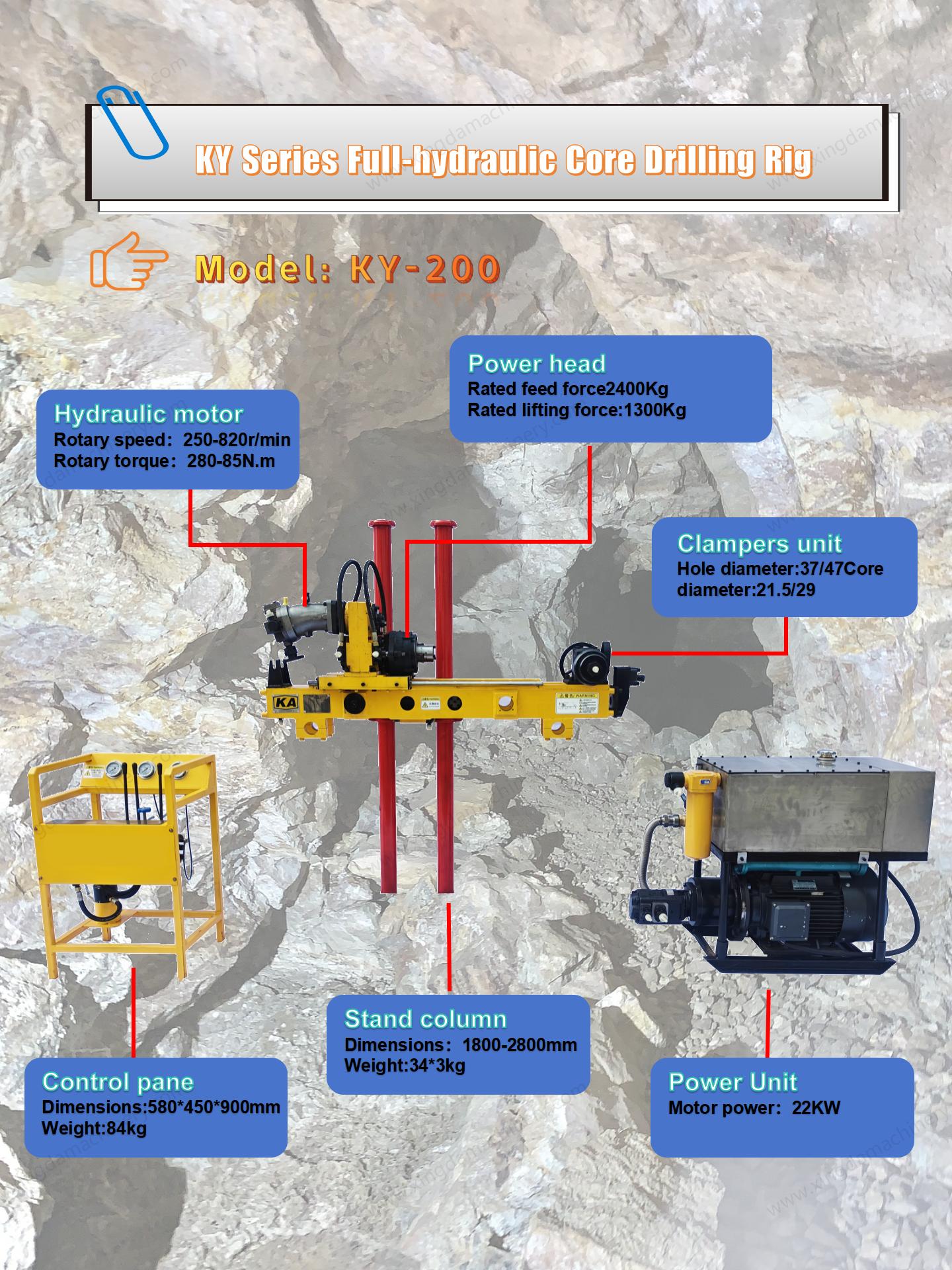 Equipamento de perfuração subterrânea totalmente hidráulico KY-200